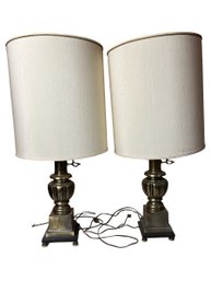 Pair Of Frederick Cooper Brass Table Lamps With Original Shades