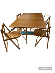 Mid Century Compact Drop Leaf Gateleg Dining Table With 4 Chairs