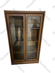 Vintage Wood Bookcase With Glass Doors