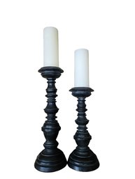 Pair Of Black Pillar Candle Holders