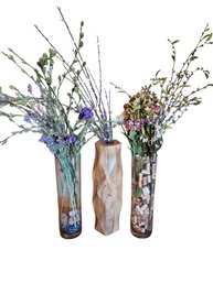 Three Tall Vase Lot With Artificial Plants