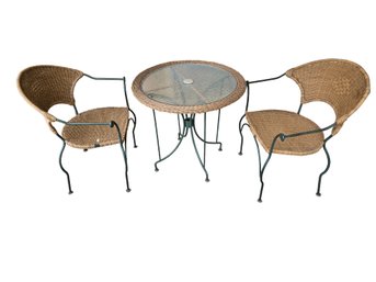 Outdoor Metal And Wicker Table Set