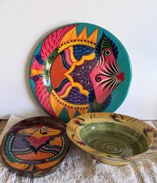 Mexican Folk Art Pottery With Pier 1 Bowl