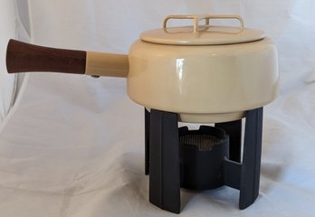 Vintage Dansk Kobenstyle Fondue Pot Cream Enamel With Cast Iron Stand Made In France.