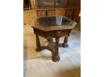 Vintage Octagon Side Table With Glass Top