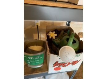 Scotts Spreader And Box Of Garden Supplies