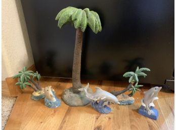 Dolphin And Palm Tree Figurines