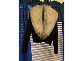 Xs/small Cardigan With Light Faux? Fur Collar