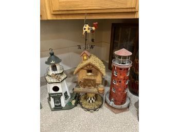 Decorative Bird Houses And Lighthouse Candle Holder