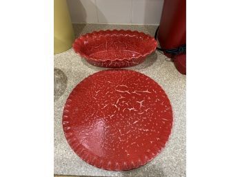 Decorative Red Oval Bowl And Plate