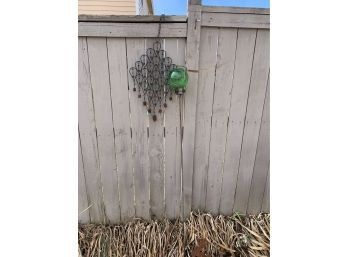 Metal Teardrop Bell Windchime And Green Gazing Ball On Long Stake