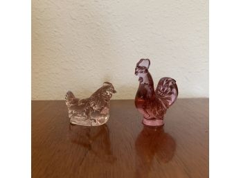 Fenton Glass Mini Rooster And Hen