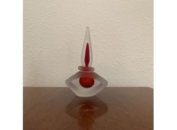 Clear And Frosted Glass With Red Center Perfume Bottle Paperweight