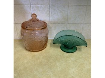 Depression Glass Cookie Jar And Napkin Holder