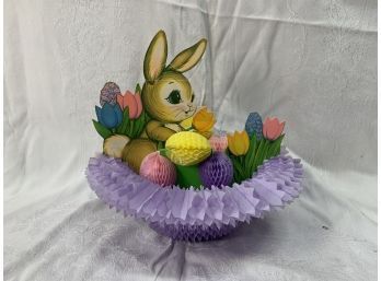 The Beistle Co. Honeycomb Easter Decor Bunny In Basket With Eggs