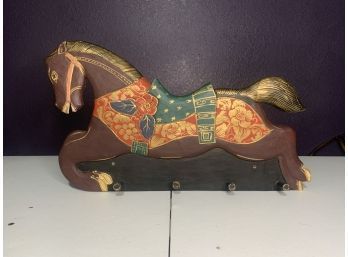 Hand Crafted Wood Painted Unique Coat Towel Jewelry Rack Hanger Wall Art Home Living Equestrian Decor Indonesi