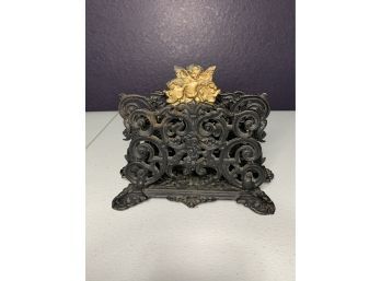 Vintage Art Nouveau Cherub Cast Iron Letter / Napkin Holder