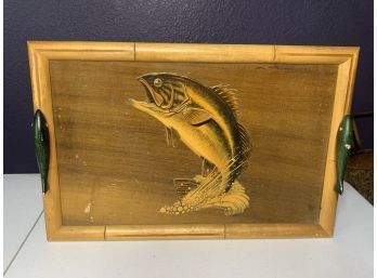 Bamboo Tray With Fish Deisgn And Handles