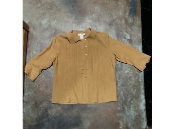 Anna And Frank Goldish Tan Silk Button Up Shirt Size Small