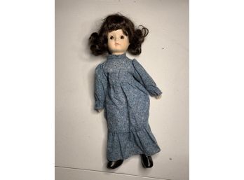 Vintage Curly Haired Brunette Doll In Prarie Style Dress