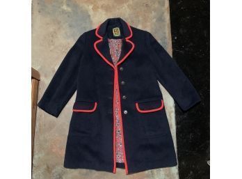 Vintage Woman's Coat Trachten Aus Osterreich Von Mackintosh JACKET Navy Blue Pure Wool Red Trim Fancy Buttons