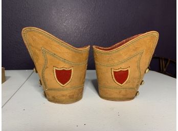 Mid 19th Century 1870's RARE Military Solider WRIST CUFFS General Staff Red Shield Leather Hand Stitching Arm