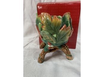 Fitz And Floyd Classics FF Rare Discontinued Christmas Lodge Footed Pillar Candle Holder