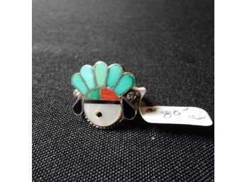 Sterling Silver? Turquoise And Mother Of Pearl Ring