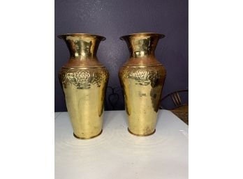 Vintage Set Of 2 Rustic Brass Large 14' Flower Planter Vase Home Living Room Decor India