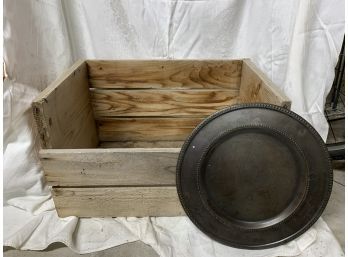 Wood Crate Box And Charger Platter