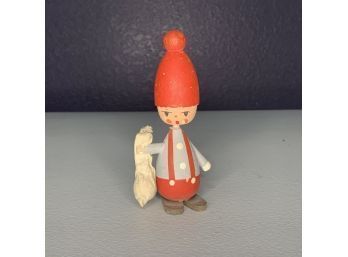 Mid Century Swedish Bo Svensk Miniature Wooden Gnome / Tomte / Elf Figurine