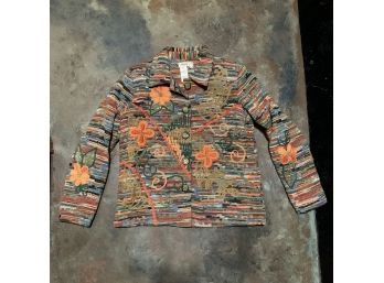 Coldwater Creek Multi Colored Floral Embroidered Jacket