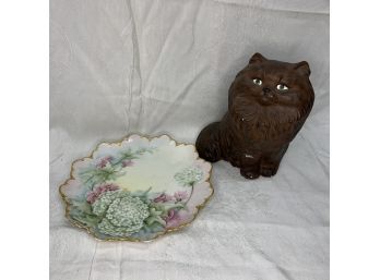 Malmaison Bavaria Decorative Plate And Persian Cat Figurine