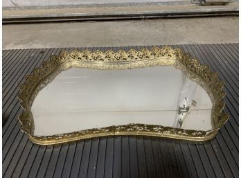 Vanity Mirror Tray With Raised Gold Toned Edge