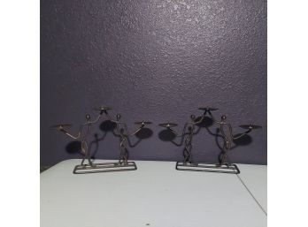 Pair Of Candle Holders - 2 'stick Figures' Hold Candles