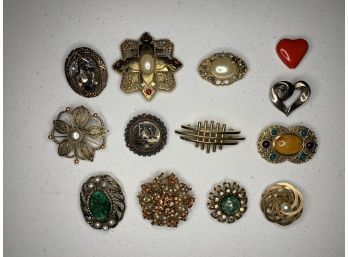 Assortment Of 13 Vintage And Current Brooches