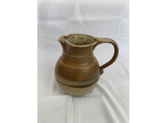 Studio Pottery Pitcher With Horizonatal  Lines