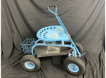 Garden Cart With Extendable Steering Handle, Swivel Seat, And Utility Basket