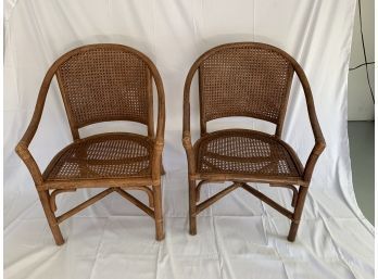 Pair Of Woven Cane Bamboo Chairs