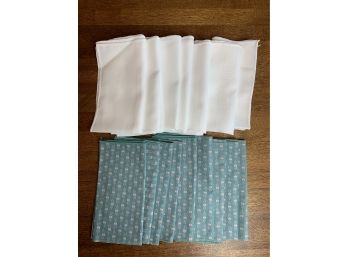 Cloth Napkins - White And Blue With Light Pink