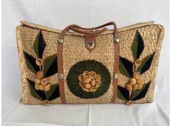 Large Vintage Woven Straw Mexico Bag