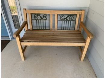 Wood Bench With Metal Back Design