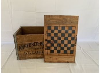 Anheuser Busch Wooden Beer Crate With Bottle Cap Checkerboard