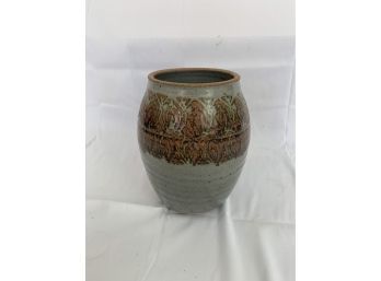 Studio Pottery Vase - Gray/green With Brown Accents