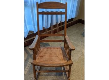 Antique Stick And Ball Rocking Chair With Caned Seat