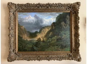 Large Oil Painting Of Storm Rolling In Over The Mountains Signed LADD