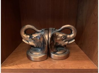 Vintage Cast Metal Elephant Head Bookends