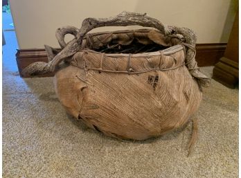 Coconut Husk Basket With Driftwood Handle