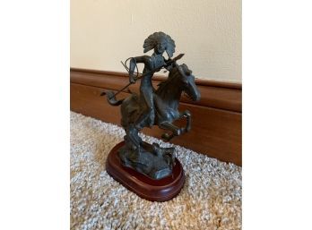 Native American On Horseback With Spear Bronze Sculpture