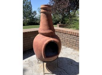 Terracotta Chimenea On Metal Stand